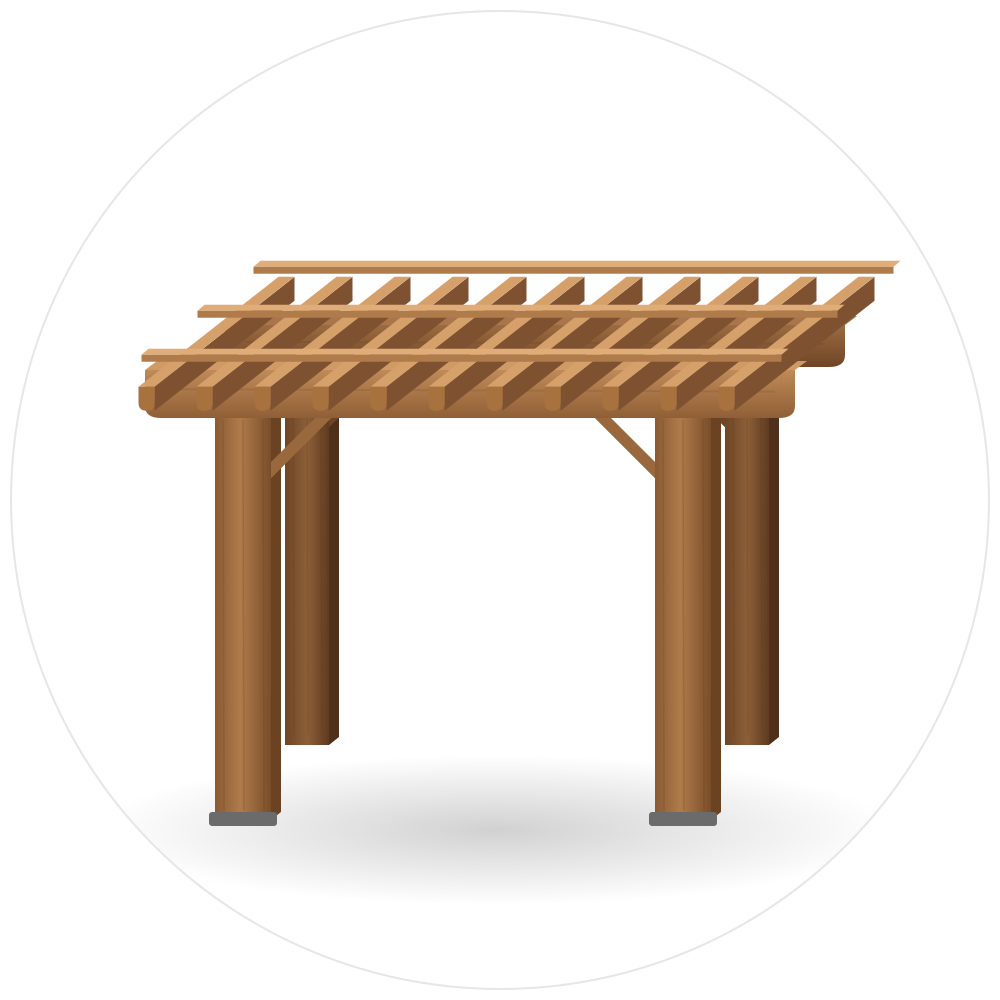 Illustration of the Heritage Single Pergola, a timber pergola with slatted roof beams